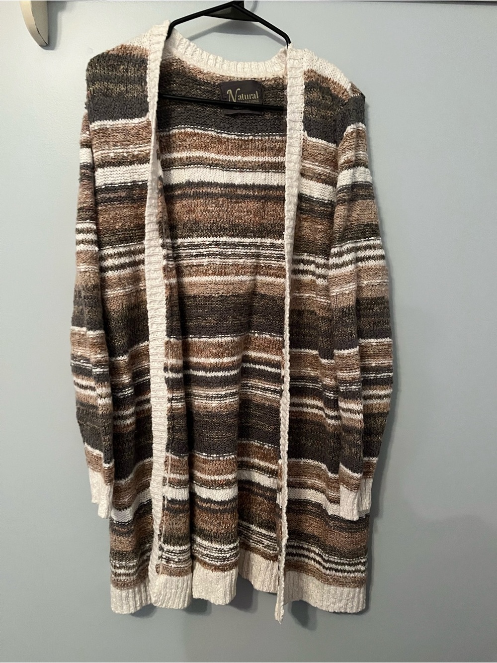 Natural Reflections Brown and Cream Striped Open-Front Cardigan